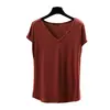 Nova Camiseta Básica Lisa de Modal para Primavera e Verão Estilo Coreano Slim Casual Gola V Sem Mangas Top Feminino para o Verão