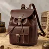 Mochila de Couro Genuíno Couro Crazy Horse Exclusiva Transfronteiriça Mochila Retro com Aba e Cordão Fabricante Original Amostra Personalização Logo