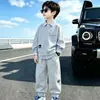 Conjunto de Ropa para Niños Niños Primavera y Otoño con Cuello Rayado Estilo Coreano Sudadera Fresca para Niños Ropa Deportiva Conjunto de Dos Piezas para Niños de Edad Media y Mayores