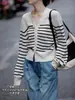 Cardigan Tricot Rhapsody Listrada Gola V Simples Feminino Chegada Nova Primavera Casaco Curto Preguiçoso