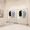Estante de Exhibición Lateral de Acero Inoxidable para Tienda de Ropa, Estante de Pie para Tiendas de Ropa de Hombre, Mujer y Niño, Perchero para Ropa de Interior y Exterior