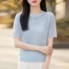 Camiseta de Punto Jacquard Redonda de Manga Corta Estilo Francés Elegante para Mujer, Nuevo Modelo 2026, Cómoda, Transpirable, Adelgazante y Elegante