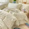 Juego de ropa de cama de cuatro piezas de algodón puro con estampado floral pastoral funda de edredón sábana para cama temporada universal todo algodón estilo fresco estilo sábana bajera