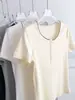 Camiseta de Manga Corta con Cuello Redondo y Hombro Normal, Lyocell Tencel de Alta Elasticidad, Suave y Fresca, para Mujer, Top de Verano Ajustado