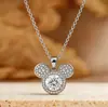 Pingente de Moissanita de Dois Quilates + Corrente de 0,01 Quilates Colar Divertido do Mickey Mouse Desenho Animado para Mulheres, Corrente de Clavícula Estilo Cabeça do Mickey