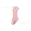 Calcetines para Bebé Otoño Nuevos Calcetines de Encaje de Princesa Color Puro Calcetines para Niña Hasta la Pantorrilla Sin Costuras Algodón Peinado Calcetines para Niños