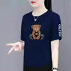 Comércio Exterior Transfronteiriço Último Estoque Grande Marca Etiqueta Cortada Camiseta Feminina Manga Curta Verão Tamanho Grande Top Solto Roupa de Mãe Cobertura da Barriga