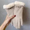 Luvas Femininas Inverno Quente Equitação Estilo Coreano Forradas com Lã Espessadas à Prova de Frio à Prova de Vento Touchscreen Inverno Camurça De Estudante