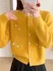 Cárdigan de punto imitación piel de visón, con cuentas, estilo francés, nuevo diseño otoño/invierno, suéter holgado, prenda exterior para mujer
