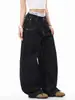 Jeans de mezclilla negra pesada estilo americano OREETA para hombres y mujeres, estilo de moda callejera old money, pantalones rectos holgados