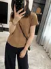 Estilo Coreano Simple Alta Elasticidad Principios de Otoño Capa Base Cuello Redondo Suéter Manga Corta Camiseta de Algodón para Mujer Básica Color Sólido Top Casual