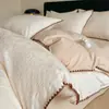 Juego de Cuatro Piezas de Algodón Puro Jacquard Cepillado 60S Borde de Concha Clase A Funda Nórdica 100% Algodón Juego de Tres Piezas de Ropa de Cama Nantong Sábana