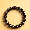 Anel Liso de Obsidiana Negra Natural Pulseira de Contas Únicas Pulseira de Contas da Sorte para Homens