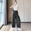 Pantalones de verano cropped de pierna ancha tipo globo hechos de lyocell, tencel y algodón, pantalones casuales finos y holgados para personas petite