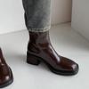 Botas Cortas y Botines de Tacón Medio Populares Estilo Ins para Ropa de Trabajo de Caperucita Roja Botas de Moda con Tacón Grueso y Punta Cuadrada para Mujer Otoño 2025