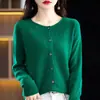 Cardigan de tricô redondo de luxo leve com ponto de osmanthus, caimento estruturado, anti-rugas, versátil e elegante para o commuting de primavera e outono
