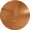 Amazon Europa Nuevos Llegados Collar Cruz de Cobre Exquisita Moda Cadena para Clavícula Flor Rosa Joyería para Mujer Regalo