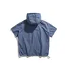 Camisa com Capuz Patchwork de Verão Rumeng Camiseta de Manga Curta para Homens e Mulheres Marca de Moda High Street Casual Solta Camiseta de Meia Manga