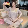 Conjunto de Pijama para Mujer Tallas Grandes - Estilo Dulce de Princesa Rayas Manga Larga Corte Holgado Talla Grande Conjunto para Estar en Casa - Se Puede Usar al Aire Libre
