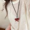 Collar Ancora Lazo Rojo para Mujer 2024 Nuevo Estilo Cadena de Suéter Minimizada Nicho Todo Fósforo Accesorios de Cordón de Cuero Negro