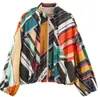 Chaqueta Bomber Larga de Manga Larga a Rayas con Cuello Alto Suelta Europea y Americana