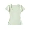 Camiseta de Manga Corta con Cuello en U Estilo Puro Deseo para Mujer, Nuevo Top Corto de Verano Sexy Ajustado con Hombros Normales, Camiseta Base