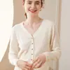 Cardigã de Caxemira Feminino Cor Lisa Cardigã de Caxemira Outono e Inverno Novo Tamanho Grande Manga Longa Tricotado Curto Gola V Suéter Externo