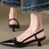 Sandalias Baotou con un Ambiente Sofisticado y Femenino, Tacones Altos Estilo Francés para Mujer, Tacones Delgados para Combinar con Vestidos, Zapatos de Salón Bajos de Una Sola Correa Estilo Chanel