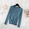 Nuevo Suéter de Punto Ajustado de Cuello Redondo de Manga Larga Fino para Mujer, Estilo Retro Otoño/Invierno, Capa Base