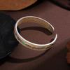 Brazalete Abierto de Pluma de Fénix de Esmalte Dorado para Mujer, Estilo Chino Sólido Esmerilado Base Sutra del Corazón Antiguo Chapado con Plata Pura 999