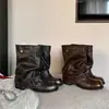Botas de media caña retro de moda y versátiles para mujer, otoño e invierno 2026, con hebilla de cinturón y tacón grueso, botas apiladas estilo vaquero occidental para mujer
