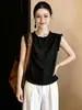 Moda de verano con un toque de alta gama: camisa sin mangas de cuello redondo con volantes de nicho para mujer, corte holgado, adelgazante, elegante y versátil