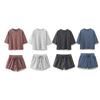 Traje de Shorts de Felpa con Efecto Lavado, Manga Corta, Canalé, para Mujer, Verano 2024 SS33-2677