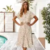 Amazon Transfronterizo Europeo y Americano 2025 Verano Nuevo Vestido Largo con Cuello en V, Estilo Fresco y Elegante, Vestido de Lunares con Botones y Corbata