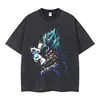 Camiseta Vintage Lavada Street Hip-Hop Anime Dragon Ball Super Estampa de Desenho Animado Gráfica Casual Algodão Verão Manga Curta Estilo Europeu e Americano