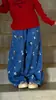 Pantalones de Otoño para Niñas, Jeans con Estampado Completo Estilo Coreano de Dibujos Animados, Pantalones Largos Versátiles de Pierna Ancha con Retazos Sueltos