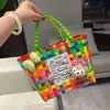 Cesta de Presente Tecida de Plástico Fofa Bolsa de Mão Cesta de Presente Estilo Fresco Bolsa de Praia Tote Bolsa Feminina