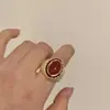 Anillo Vintage Rojo con Piedra Natural, Oro Liso, Anillo Grande Vintage, Estilo Antiguo, Piedras Preciosas Coloridas, Festival de Año Nuevo, Artesanía Pesada