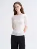 Suéter de Punto de Lana de un Solo Hombro Estilo Minimalista USSHEN para Mujer, Camisa Base de Manga Corta Ajustada