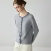 Cárdigan de cachemira grueso de doble hebra, prenda exterior para mujer con cuello redondo, manga larga y ribete de encaje, nuevo top coreano de otoño/invierno con botones