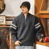 Suéter de tricô com duas listras, cardigã de casal masculino e feminino, design listrado, estilo old-money, outono/inverno, atacado de uma fábrica transfronteiriça