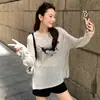 Camiseta elegante de corte justo com gola redonda e mangas compridas para mulheres, top fino de verão semi-transparente com estampa de Dachshund, proteção solar