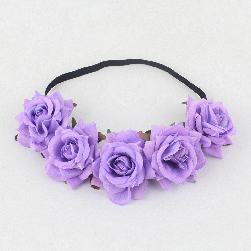 5朵卷边绒布黑色弹力发带08