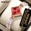 Mokago Pulsera Elegante Estilo Coreano Lujo Ligero Incrustada con Perlas Reloj para Mujer Forma de Diamante Elegante Gama Alta Compacto Reloj de Cuarzo