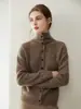 PinKangSaiNi~Cárdigan de punto 100% cachemira pura con cuello alto para mujer, diseño único con botones diagonales, abrigo suéter