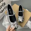 Zapatos Planos Plateados Bajos Estilo Ballet para Mujer, Nuevo Modelo Primavera 2026, Adecuados con Faldas, Zapatos Mary Jane Franceses, Zapatos Pequeños de Cuero
