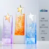 Trofeo de cristal personalizado con panel biselado iridiscente fluido, estrella de cinco puntas, premio de alta gama para la reunión anual de la empresa, premio al empleado destacado
