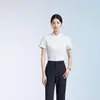 Camisa blanca unisex estilo chino de cuello alto para primavera y verano, camisa microelástica de fibra de bambú, ropa de trabajo para hotel y restaurante con logo estampado o bordado