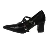 2026 Autumn High Heel Pointed Toe 40-43 Buckle Strap Plus Size Women's Low Heel Low-Cut Fashionable Versatile Shoes