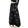 Calça de moletom casual com estampa de estrelas, estilo retro americano, perna curva, oem